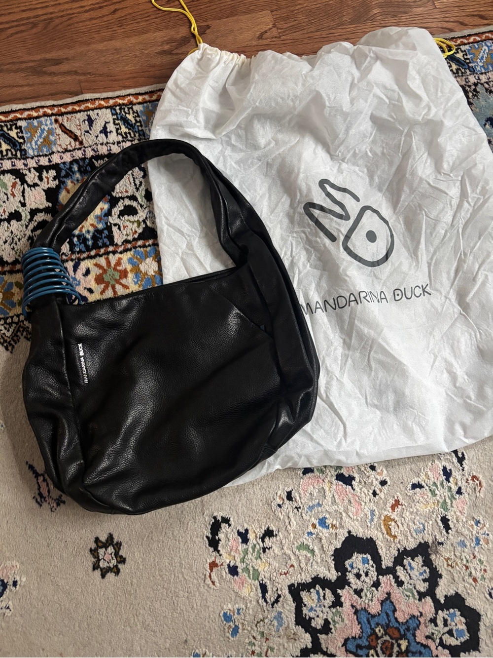 Mandarina Duck Black Leather Hobo Bag